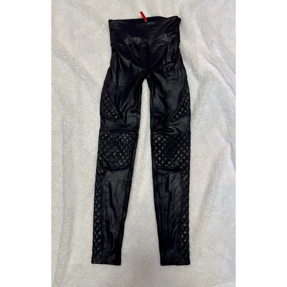 EUC! SPANX Quilted Faux Leather Shiny Moto Skinny Leggings Black Women's Sz S - Picture 3 of 9